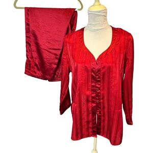 Vintage‎ Victoria Secret Satin  Red w/ Covered Buttons Pajama Set S